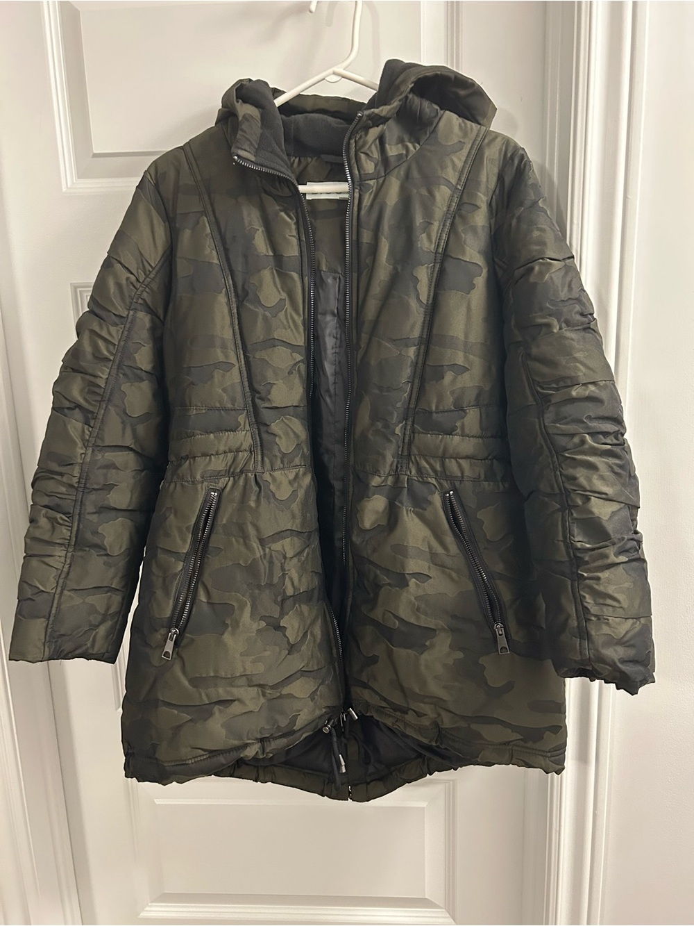 cleo Olive Green Camo Hooded Puffer Jacket